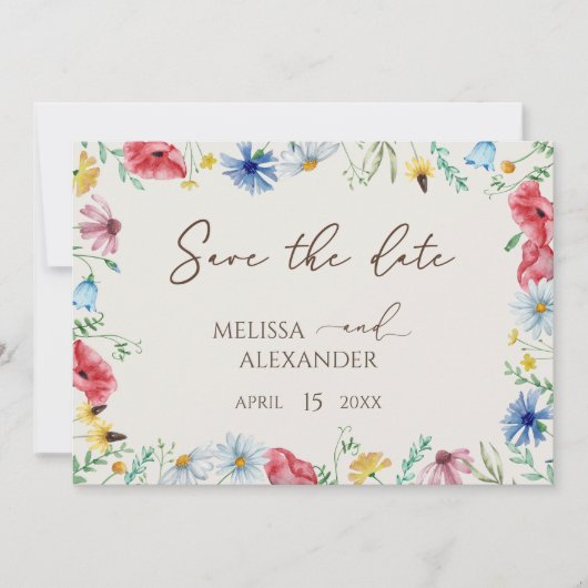 Wildflower boho Garden Beige Horizontal Save The Date (Voorkant)