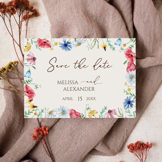 Wildflower boho Garden Beige Horizontal Save The Date