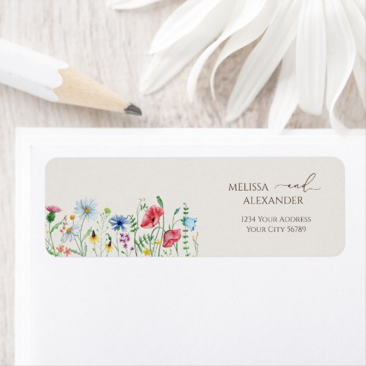 Wildflower Boho Garden beige Return Address Label (Insitu)