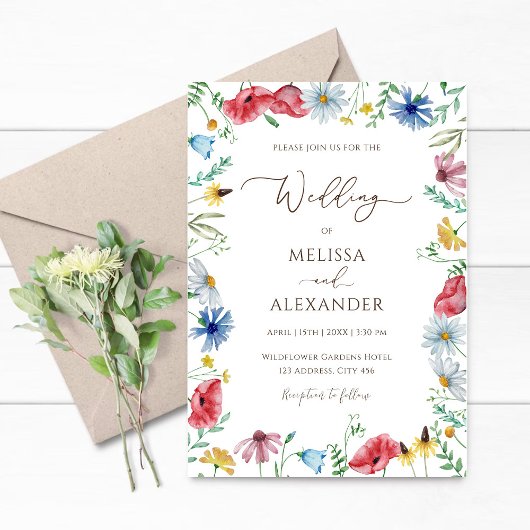 Wildflower boho garden floral Wedding Kaart