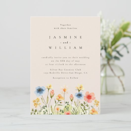 Wildflower Boho Garden Foto Bruiloft Uitnodiging (Staand voorkant)