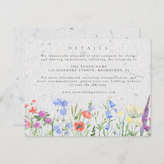 Wildflower Boho Garden Wedding Details Informatiekaartje (Voorkant / Achterkant)