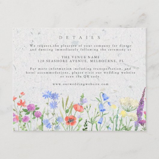 Wildflower Boho Garden Wedding Details Informatiekaartje (Voorkant)