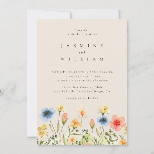Wildflower Boho Garden Wedding Invitation Kaart (Voorkant)