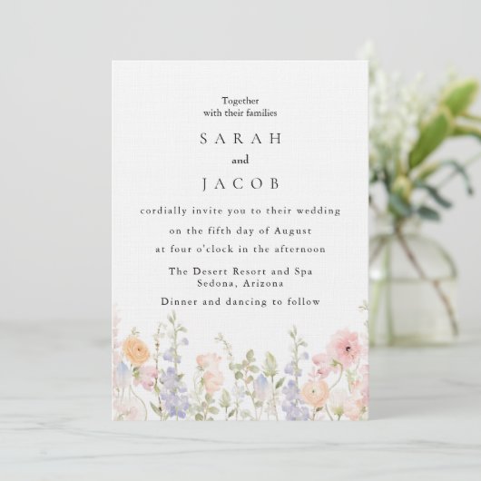 Wildflower Boho Garden Wedding Invitation Kaart (Staand voorkant)