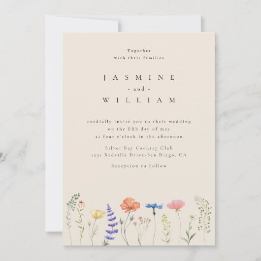 Wildflower Boho Garden Wedding Invitation Kaart (Voorkant)