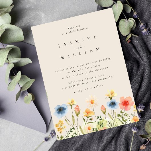 Wildflower Boho Garden Wedding Invitation Kaart