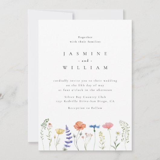 Wildflower Boho Garden Wedding Invitation Kaart (Voorkant)