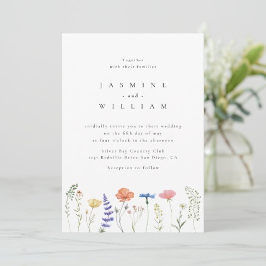 Wildflower Boho Garden Wedding Invitation Kaart (Staand voorkant)