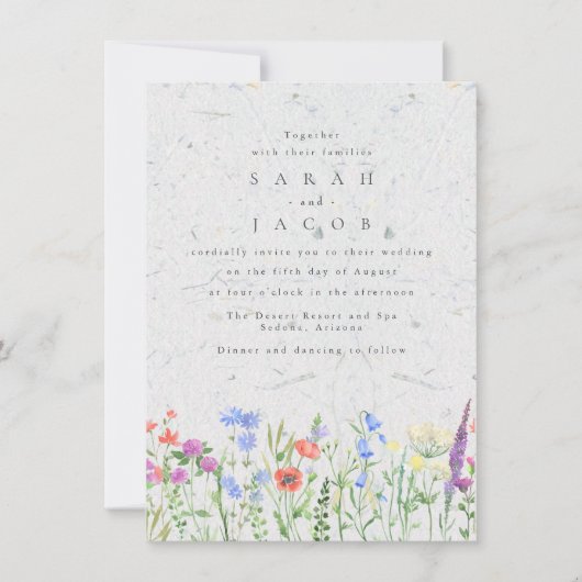 Wildflower Boho Garden Wedding Invitation Kaart (Voorkant)