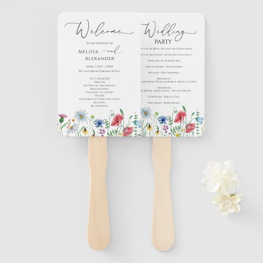 Wildflower Boho garden Wedding Programme Hand Fan Handwaaier (Voorkant en achterkant)