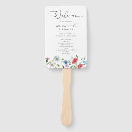 Wildflower Boho garden Wedding Programme Hand Fan Handwaaier