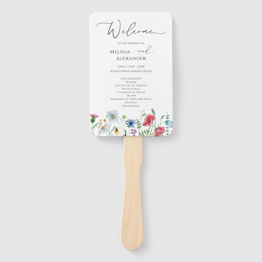 Wildflower Boho garden Wedding Programme Hand Fan Handwaaier (Voorkant)