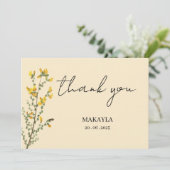 Wildflower Boho geel modern script Bedankkaart (Staand voorkant)
