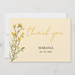 Wildflower Boho geel modern script Bedankkaart