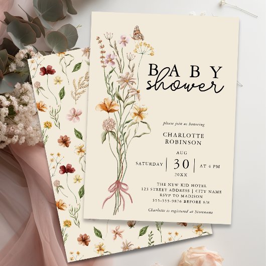 Wildflower Boho Genderneutraal Baby shower Kaart