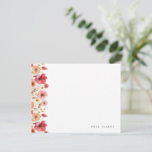 Wildflower Boho gepersonaliseerde briefpapier noti Notitiekaartje (Staand voorkant)