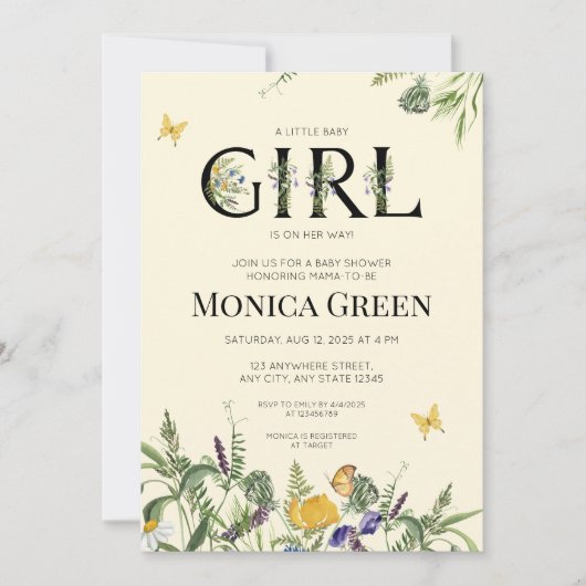 Wildflower Boho Girl Baby shower Kaart (Voorkant)