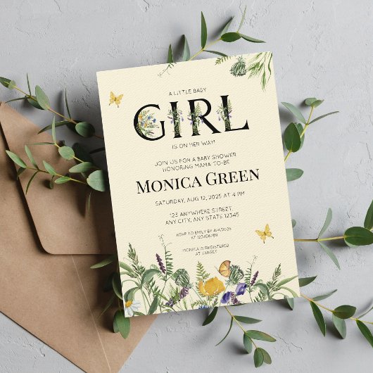 Wildflower Boho Girl Baby shower Kaart