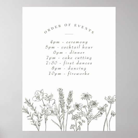 Wildflower Boho Green Bruiloft Schema van Evenemen Poster (Voorkant)