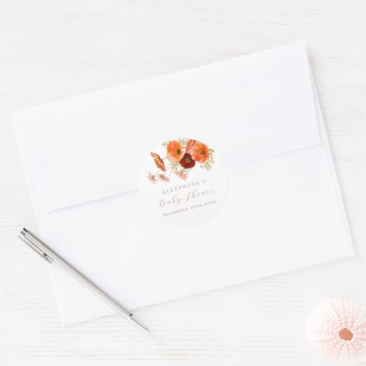 Wildflower Boho Herfst Floral Custom Baby shower Ronde Sticker (Envelop)