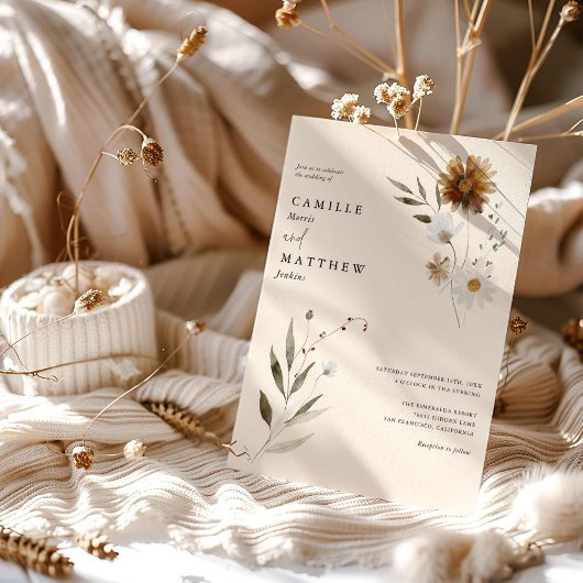 Wildflower Boho Herfst Foto Bruiloft Uitnodiging