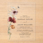 Wildflower Boho herfstbruiloft Acryl Uitnodigingen (Voorkant)