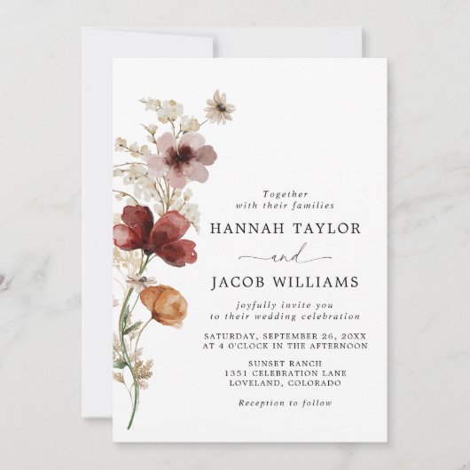 Wildflower Boho herfstbruiloft Kaart (Voorkant)