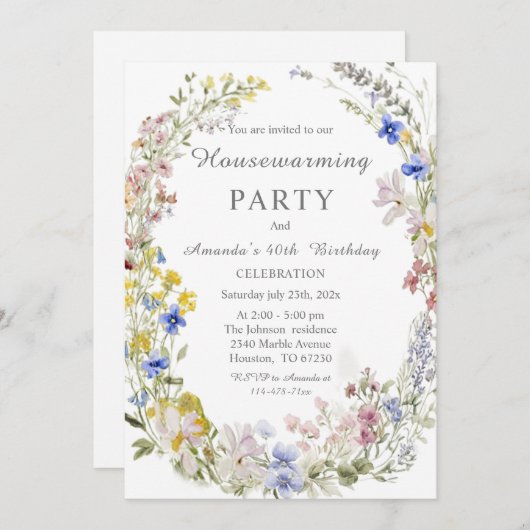 Wildflower Boho Housewarming en Verjaardag Kaart (Voorkant / Achterkant)