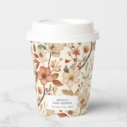 Wildflower Boho Ivory Terracotta Floral Papieren Bekers (Voorkant)