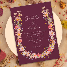 Wildflower Boho Krans Bourgogne Fall Wedding Kaart