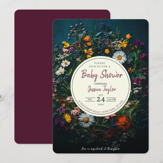 Wildflower Boho Krans Cirkel Baby shower Kaart (Voorkant / Achterkant)