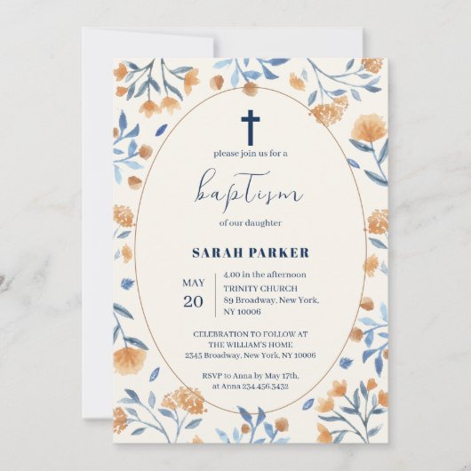  Wildflower Boho Lijst Cross Doop Kaart (Voorkant)