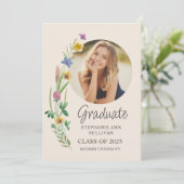 Wildflower Boho Meisje Foto University Afstuderen Aankondiging (Staand voorkant)