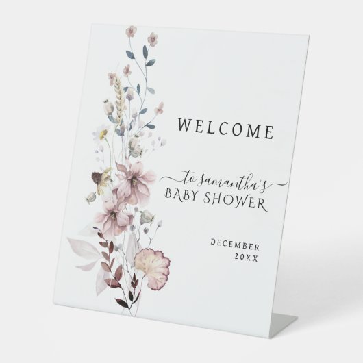 Wildflower boho minimaal modern Baby shower Welkom Reclamebord Met Voetstuk (Voorkant)