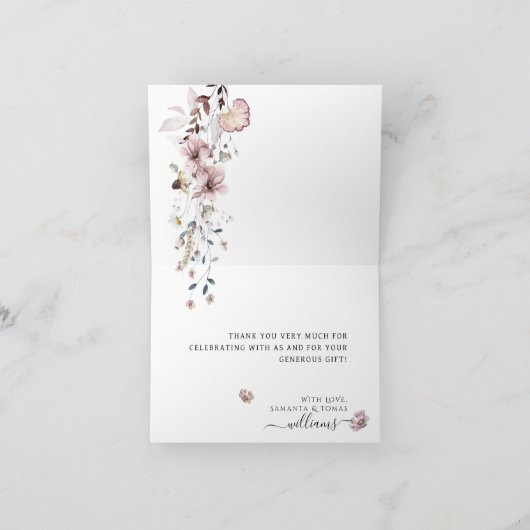 Wildflower boho minimalistisch modern Baby shower Bedankkaart (Binnen)