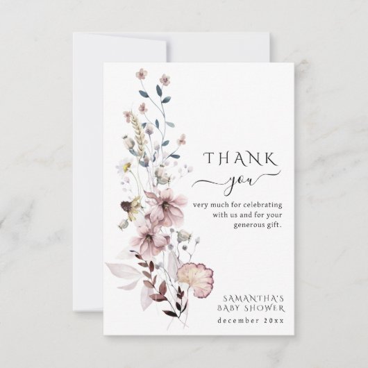 Wildflower boho minimalistisch modern Baby shower Bedankkaart (Voorkant)