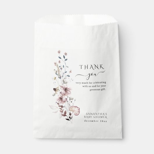 Wildflower boho minimalistisch modern Baby shower Bedankzakje (Voorkant)