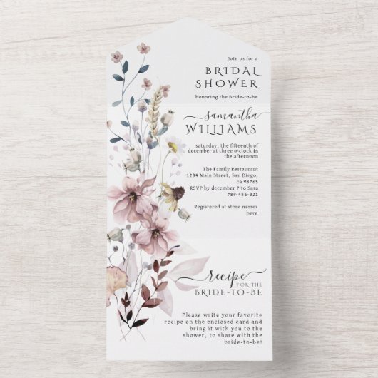 Wildflower boho minimalistisch modern Vrijgezellen All In One Uitnodiging (Binnen)