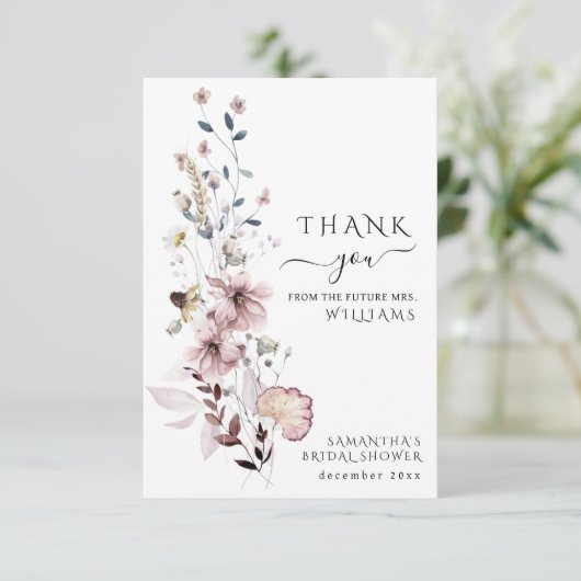 Wildflower boho minimalistisch modern Vrijgezellen Bedankkaart (Staand voorkant)