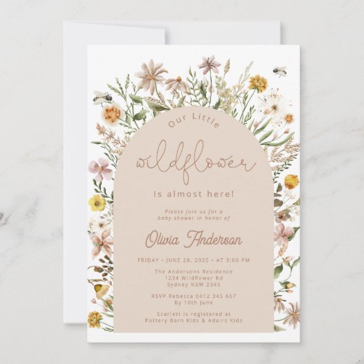 Wildflower Boho Modern Baby shower Kaart (Voorkant)
