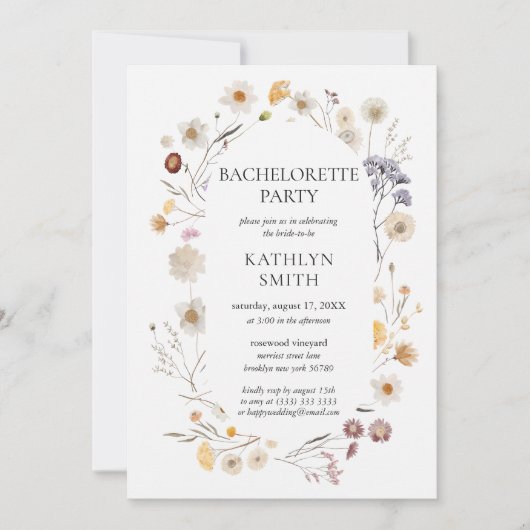 Wildflower Boho Modern Bloemen Bachelorette Party Kaart (Voorkant)
