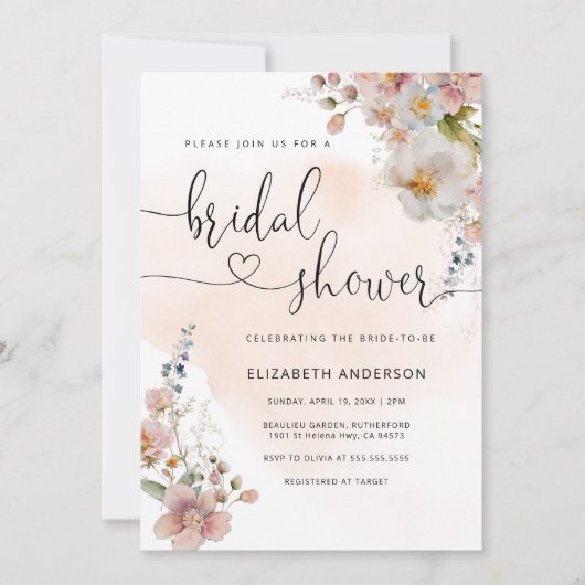 Wildflower Boho Modern Bridal Shower Kaart (Voorkant)