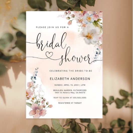 Wildflower Boho Modern Bridal Shower Kaart