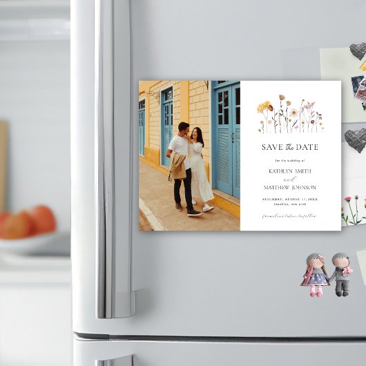 Wildflower Boho Modern Whimsical Save The Date Magnetische Uitnodiging