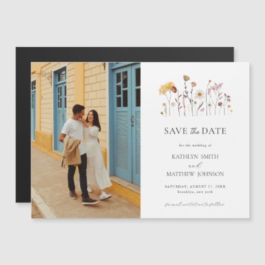 Wildflower Boho Modern Whimsical Save The Date Magnetische Uitnodiging (Voorkant / Achterkant)