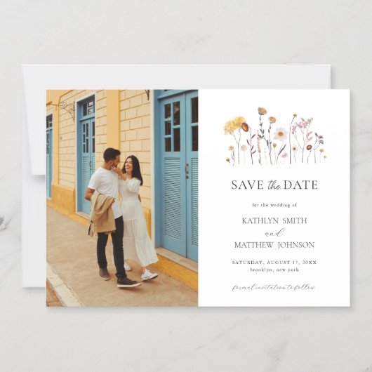 Wildflower Boho Modern Whimsical Save The Date Magnetische Uitnodiging (Voorkant)