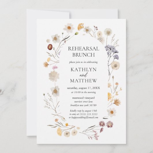 Wildflower Boho Moderne Bloemen Repetitie Brunch Kaart (Voorkant)