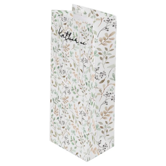 Wildflower Boho Name Monogram Wijn Cadeautas (Voorkant Gekanteld)