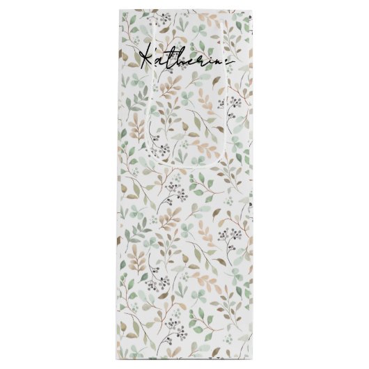 Wildflower Boho Name Monogram Wijn Cadeautas (Voorkant)